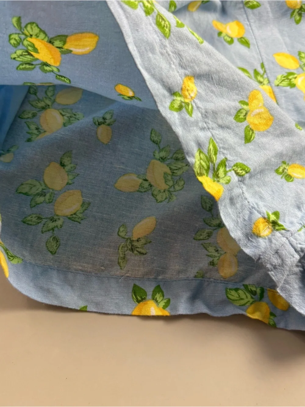 LOFT Lemon Print Linen Blend Wrap Romper Women’s Blue XL P Cottagecore